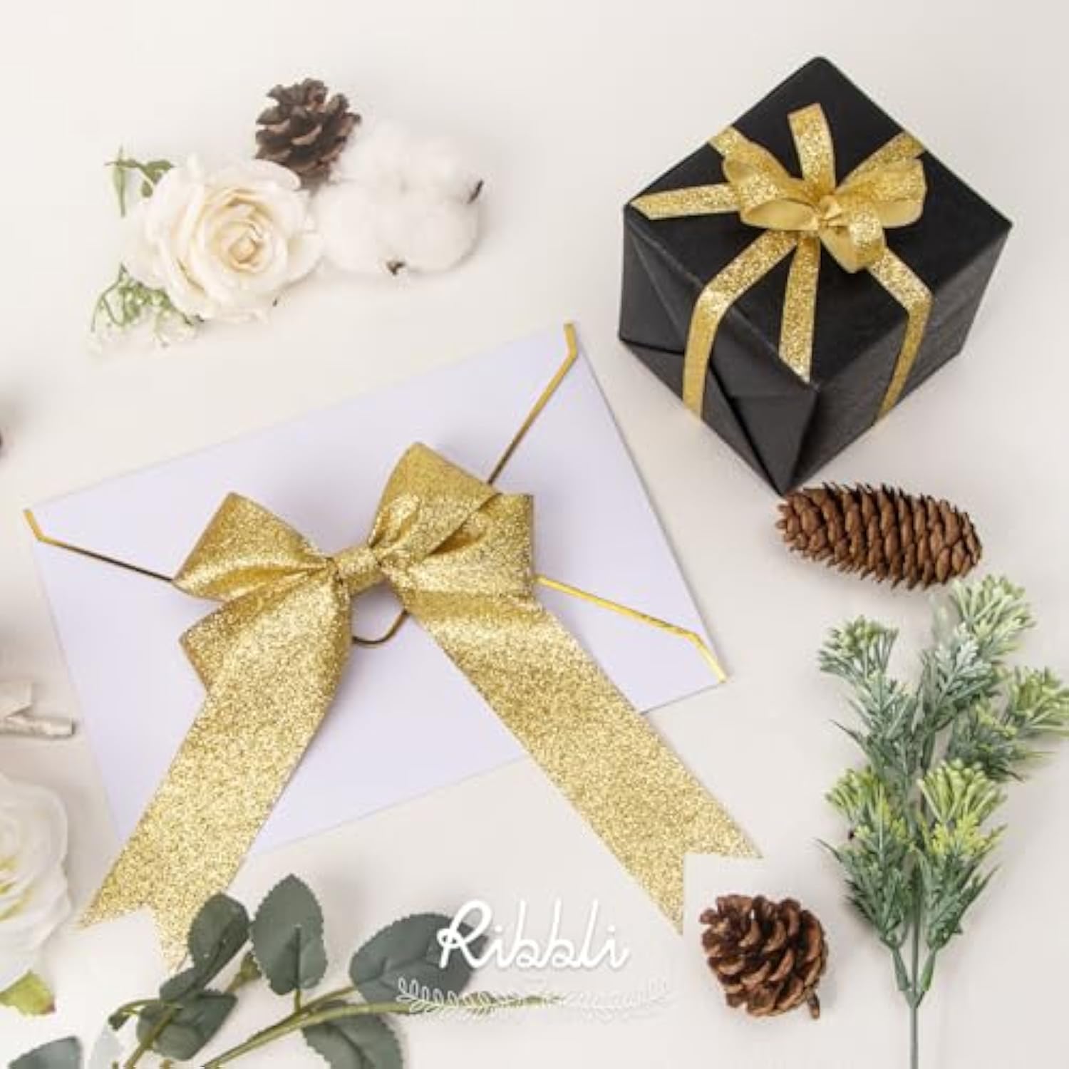 Gold Glitter Ribbon,Gift Wrapping Ribbon Gold Cut Edge Christmas Ribbo