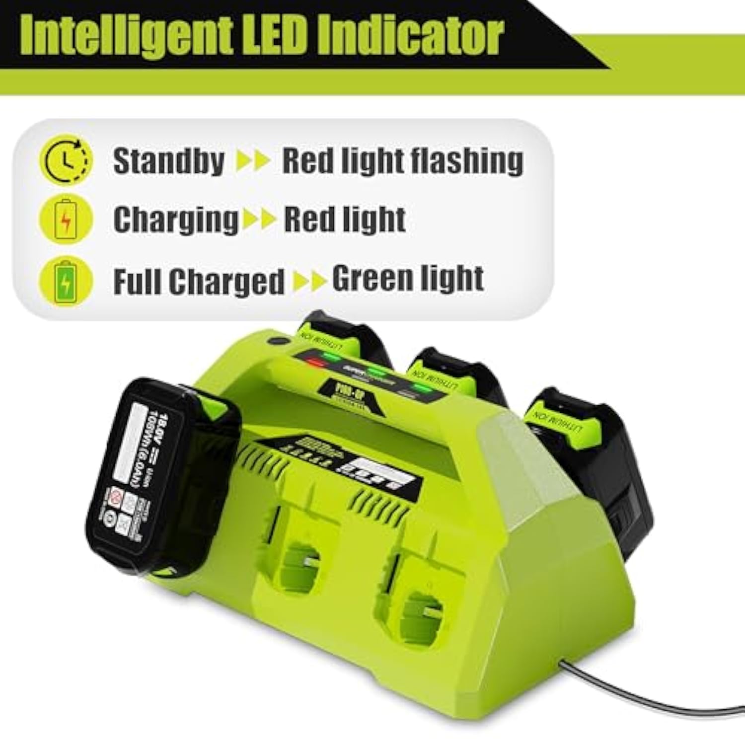 18V Battery Charger Replacement For Ryobi 18V Battery,6-Port Charger Station For Lithium-Ion One+ Batteries P100 P102 P103 P105 P107 P108 P189 P190 P193 P197,For Ryobi Charger P135 P117 P118