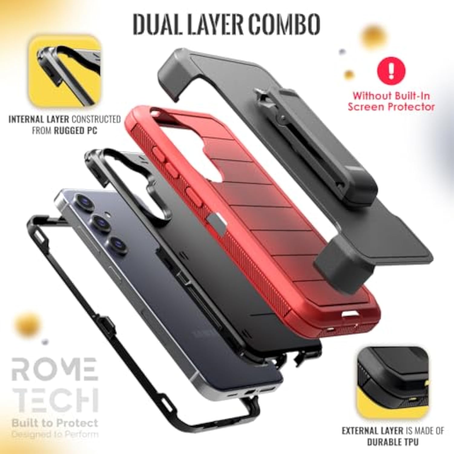 Designed For Samsung Galaxy S25 Case With Belt Clip Holster & Kickstand, Screenless Dual-Layer Shockproof Phone Case - Red & Black