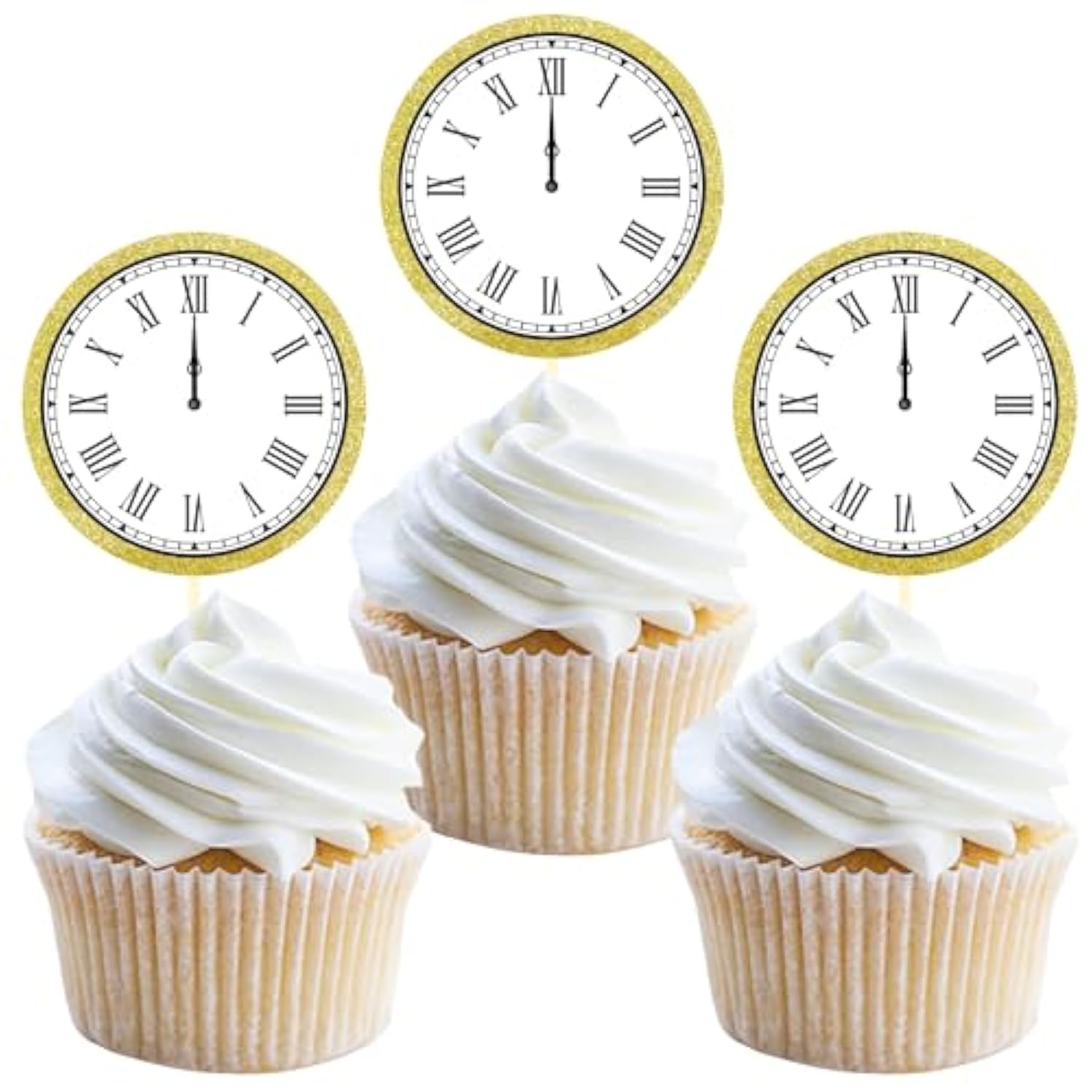 24 Pc 2026 Glitter Happy New Year Cupcake Toppers for Party Decor