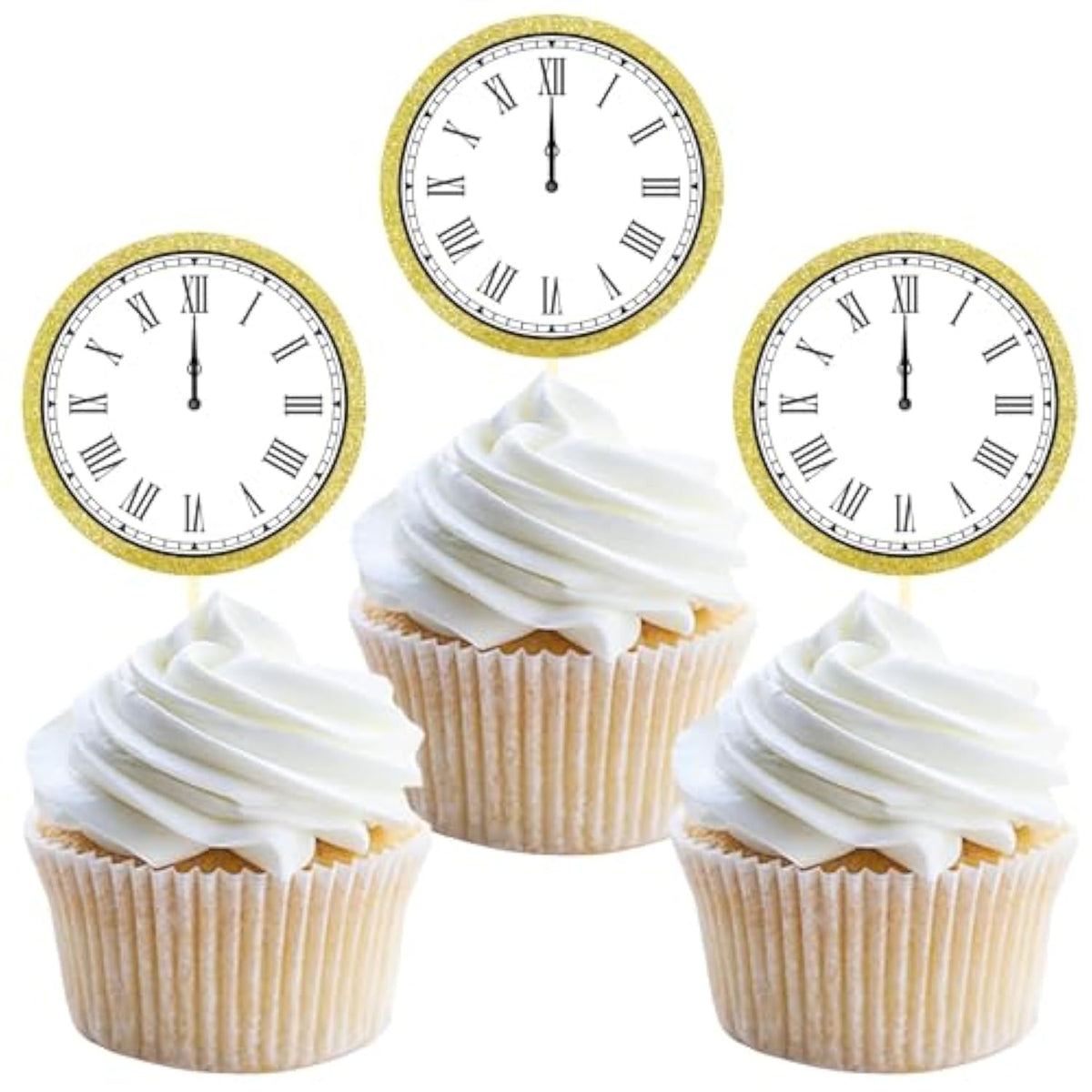 24 Pc 2026 Glitter Happy New Year Cupcake Toppers for Party Decor