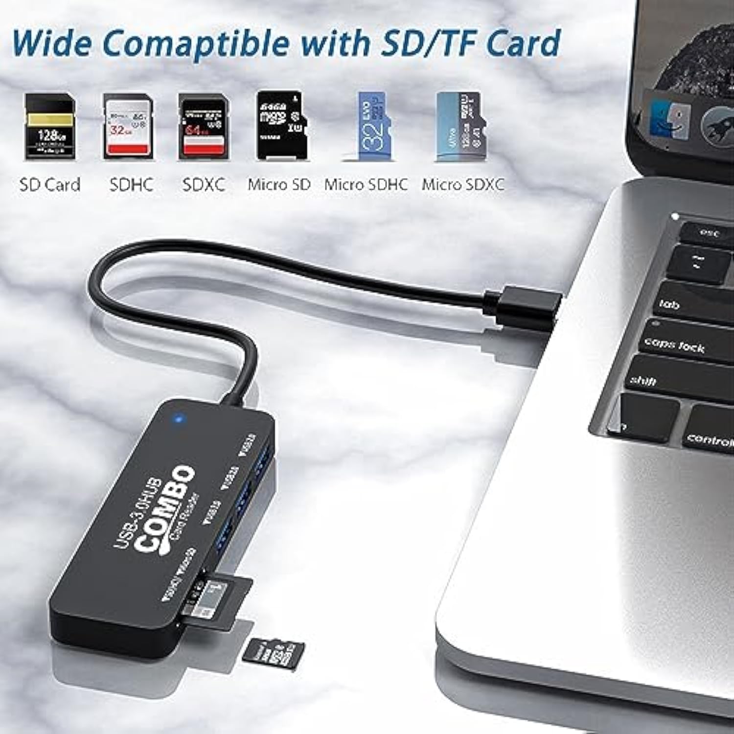 Usb 3.0 Hub With Sd/Tf Card Reader, 5 In 1 Docking Station Usb Data Hub Usb Sp