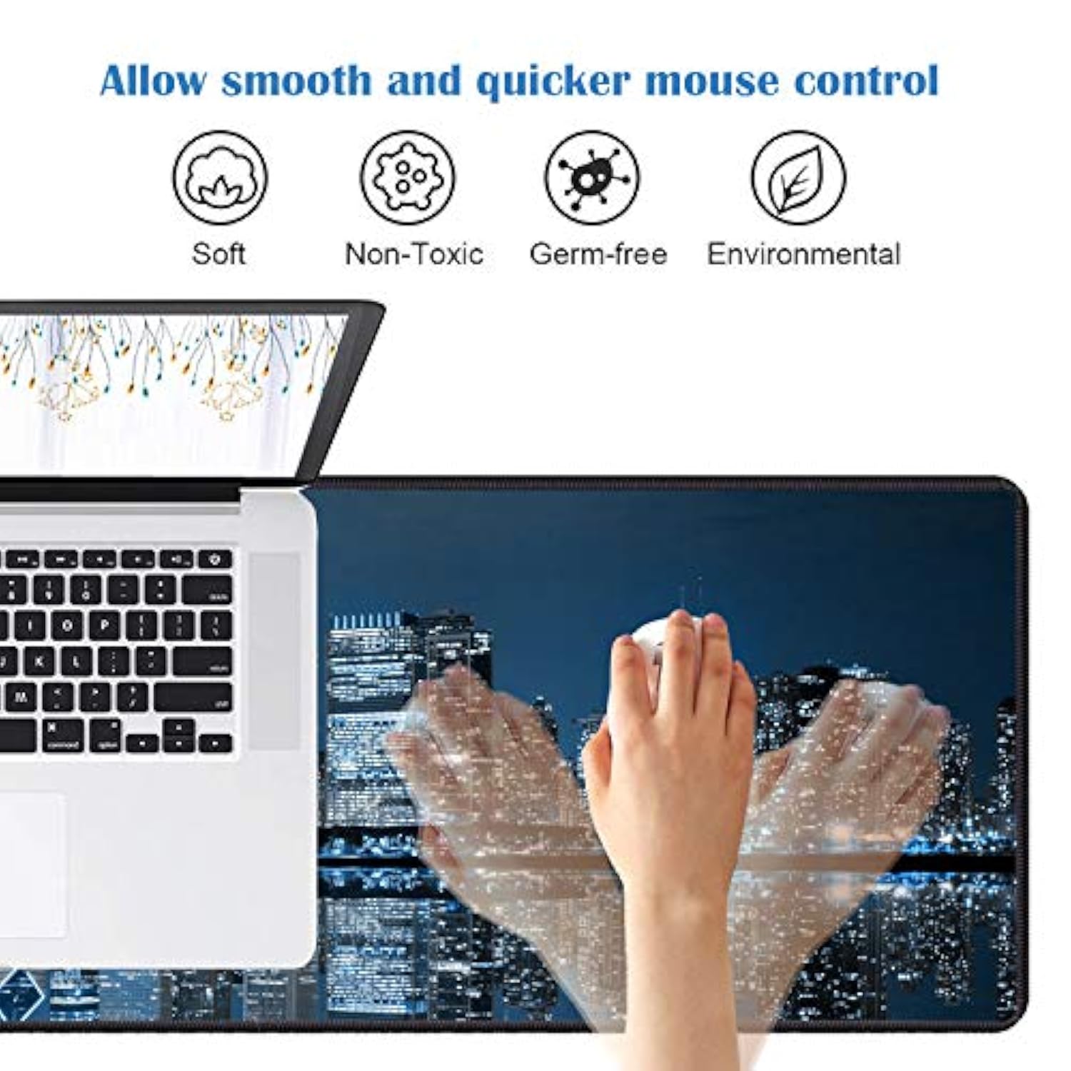 Desk Pad Mat Gaming Mouse Pads With Coasters, Office Desk Mat 31.5" ×11.8" Large Gaming Mouse Pad Durable Extended Computer Mouse Pad For Office & Home (Chicago Skyline Scene At Night)