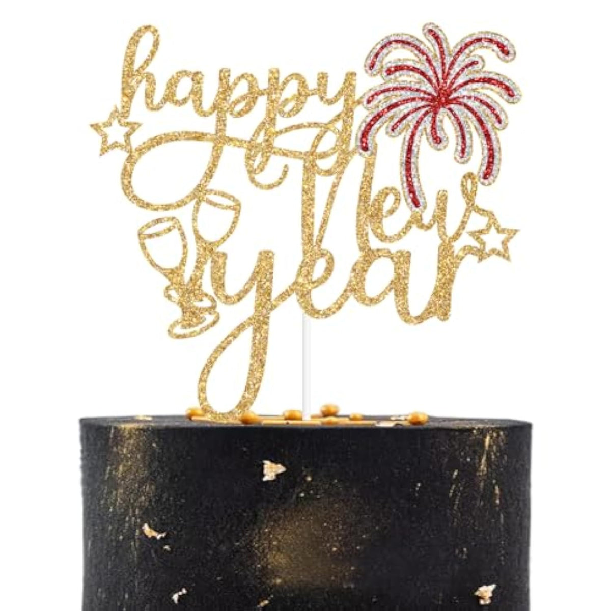 Happy New Year Cake Topper Cheers to 2026 Gold Glitter Party Decorations