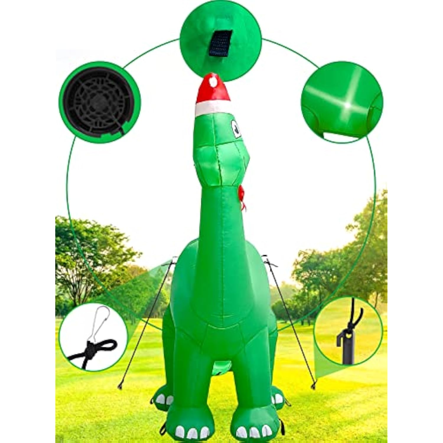 7Ft Christmas Inflatables Outdoor Decorations Dinosaur With Elk Elf Santa Claus Blow Up Yard Decorations With Built-In L
