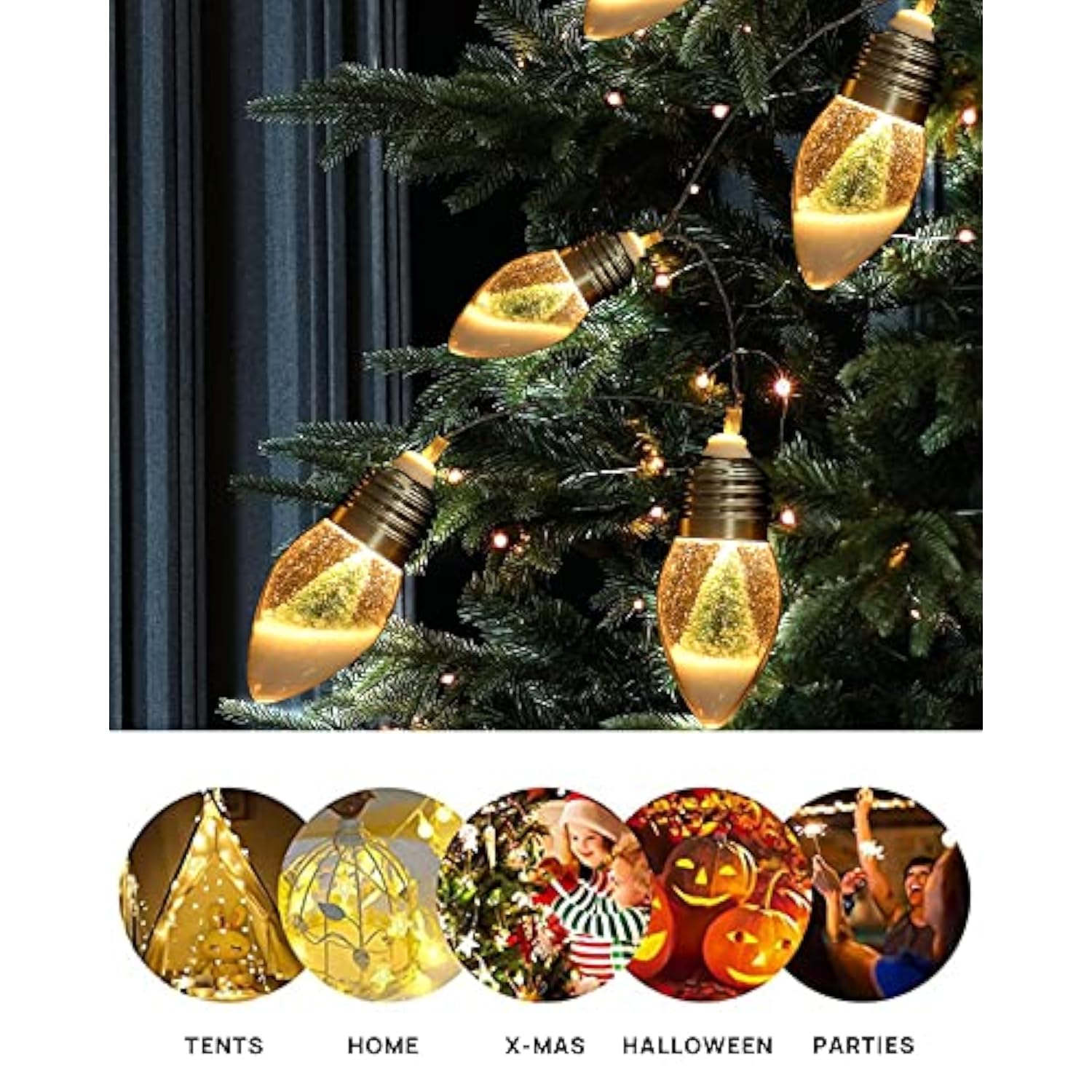 2Pcs Christmas Snow Globe String Lights Indoor Decorations 6.6 Ft Battery Operated Powered String Lights For Christmas T