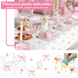 3 Pcs Pink Bow Tablecloths, 54x108", Waterproof Covers for Party & Shower Decor
