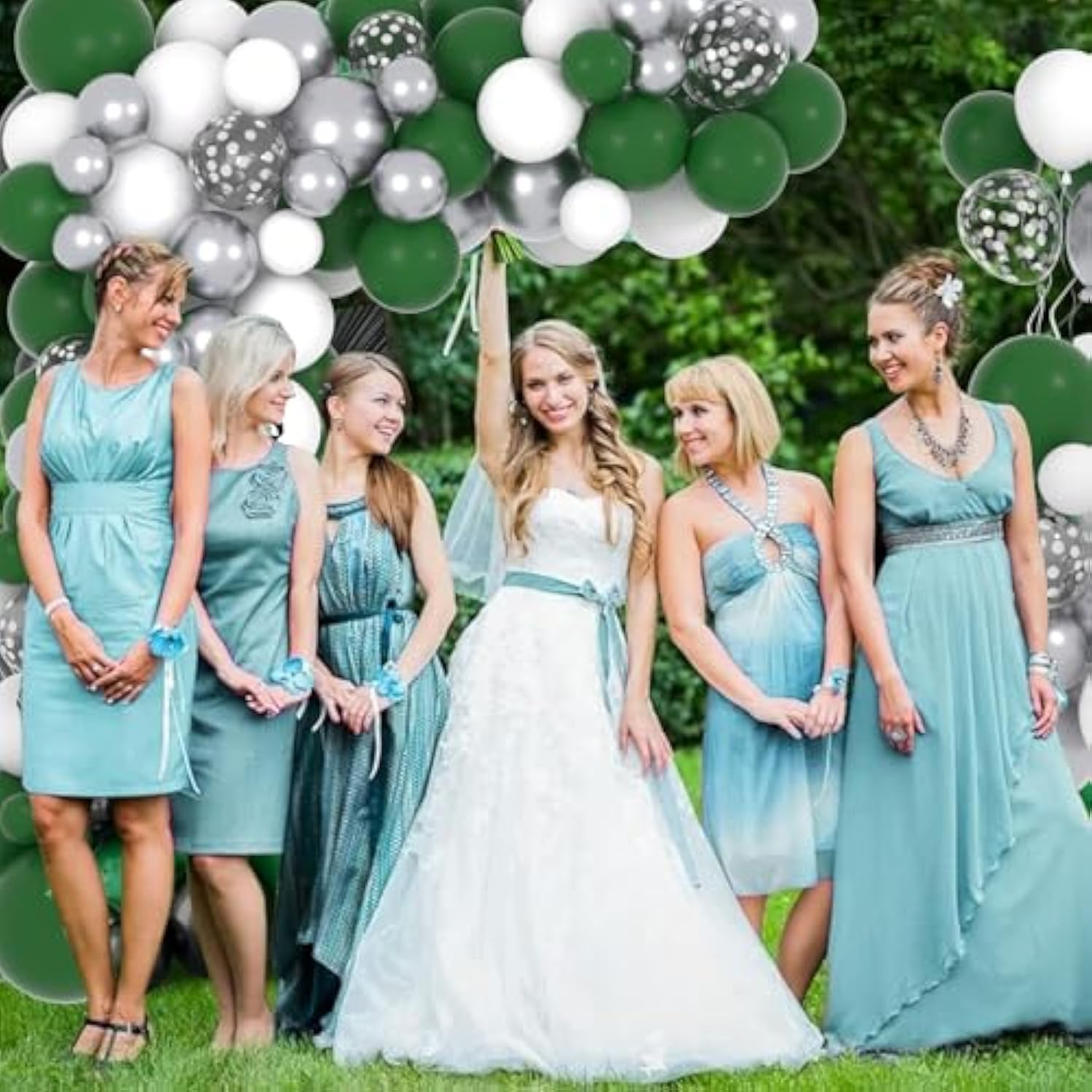 Dark Green White Silver Balloon Garland Arch Kit - 122Pcs White Dark G