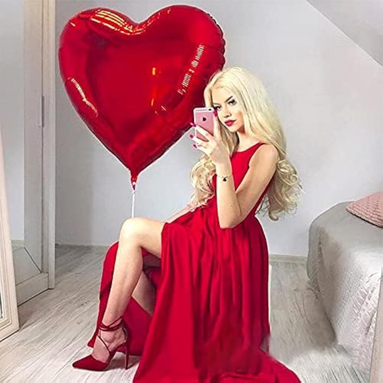 8 Pcs 36 Inch Huge Red Heart Balloons, Romantic Large Heart Foil Ballo