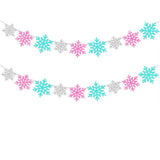 2Pcs Glittery Snowflake Banners, Pink Blue Silver Banner Winter Christmas Decorations Banners Holiday Garland Photo Props Banner for Party Home Decoration