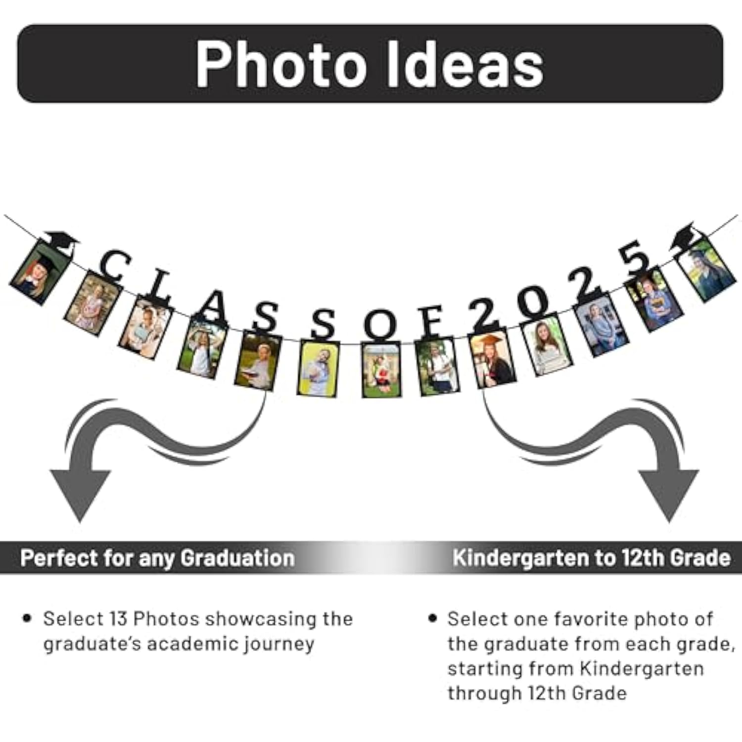 Class Of 2025 Graduation Photo Banner | Graduation Decorations 2025 | Class Of 2025 Party Decorations For College Senior/High, Middle/Junior, Kindergarten | Pictures Display (Pre-Strung)