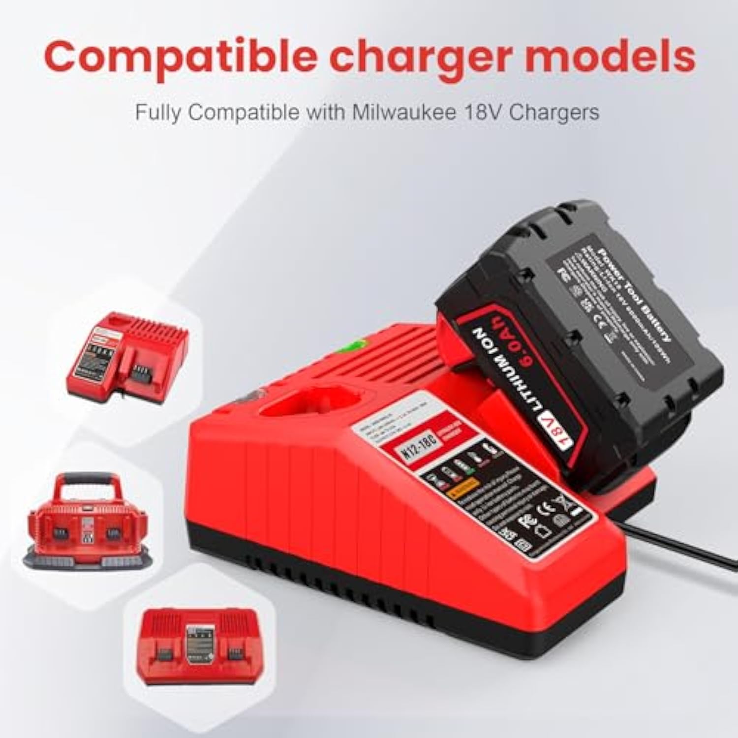 18V 6Ah Battery And Mwq 18V Dual Port Charger Set For Milwaukee Wk18 Tools 48-11-1850 48-11-1860 48-11-1820 48-11-1840 48-11-1830 48-11-1870 48-11-1880 Fast Charging