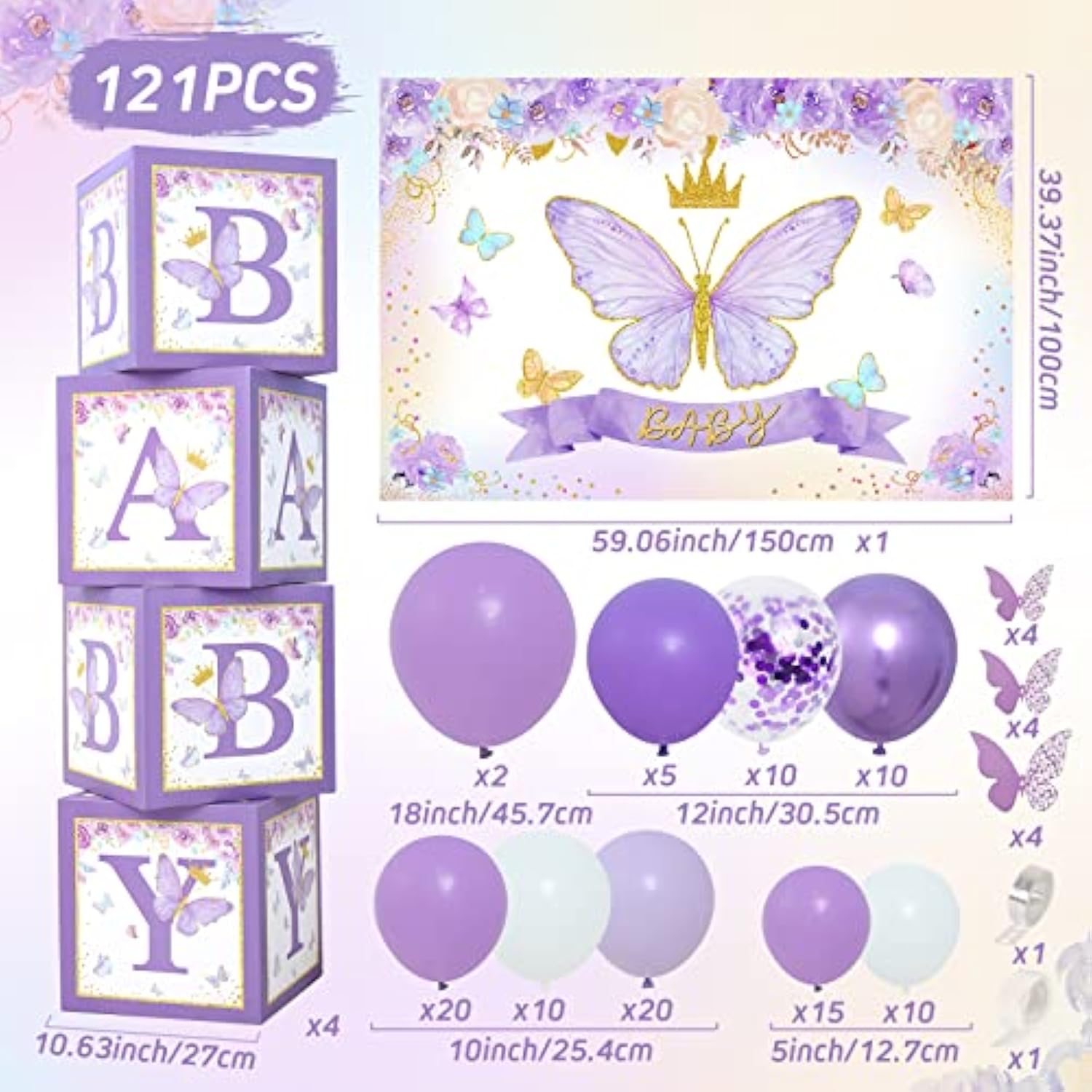 Purple Butterfly Baby Shower Decorations For Girl?Purple Balloon Garland Arch Kit?Purple Butterfly Baby Boxes And Butterfly Backdrop Kit For Baby Shower Butterfly Birthday Lavender Party Decorations