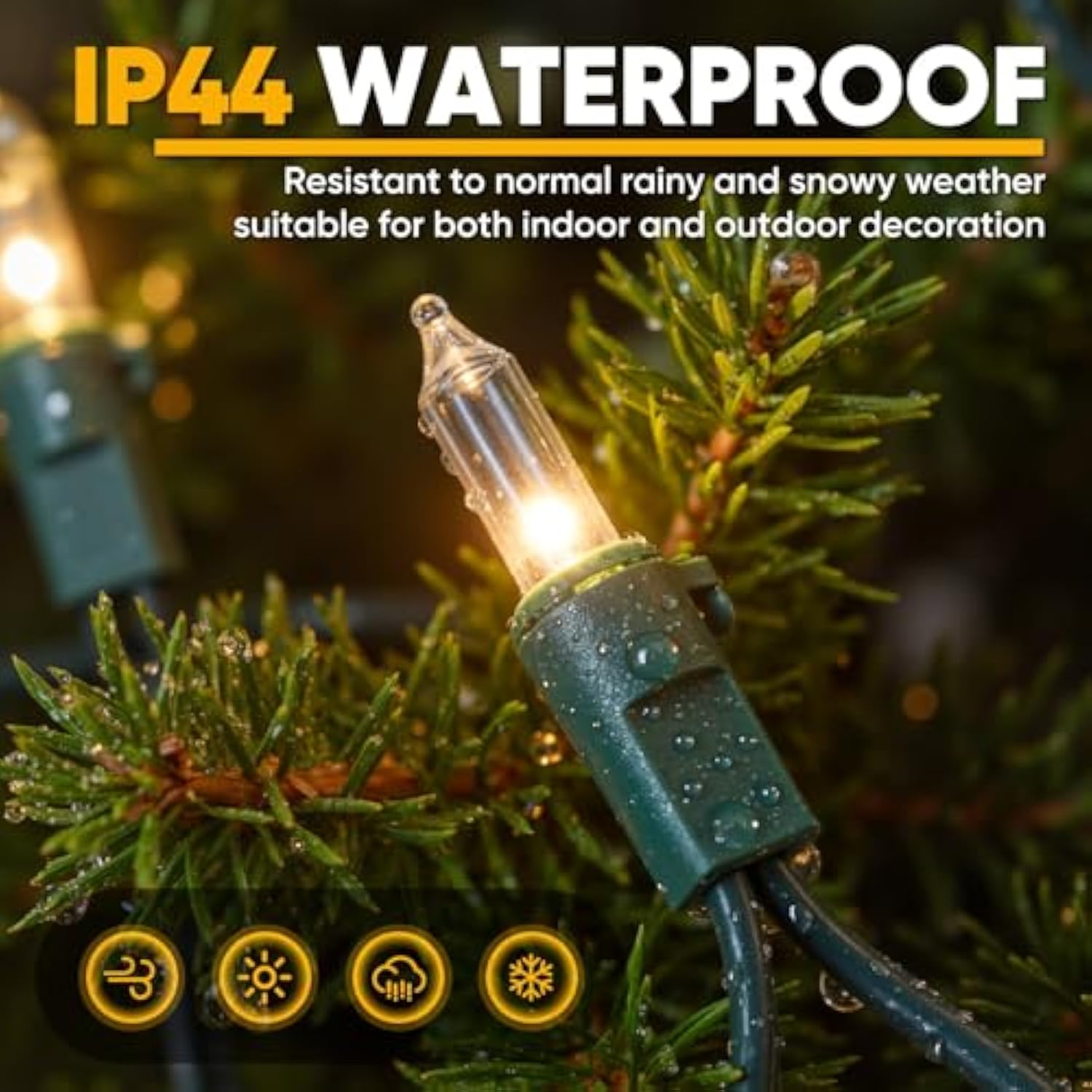 50-Count White Christmas Lights With Green Wire, 13Ft Incandescent Bulbs Mini String Lights Connectable For Indoor, Chri