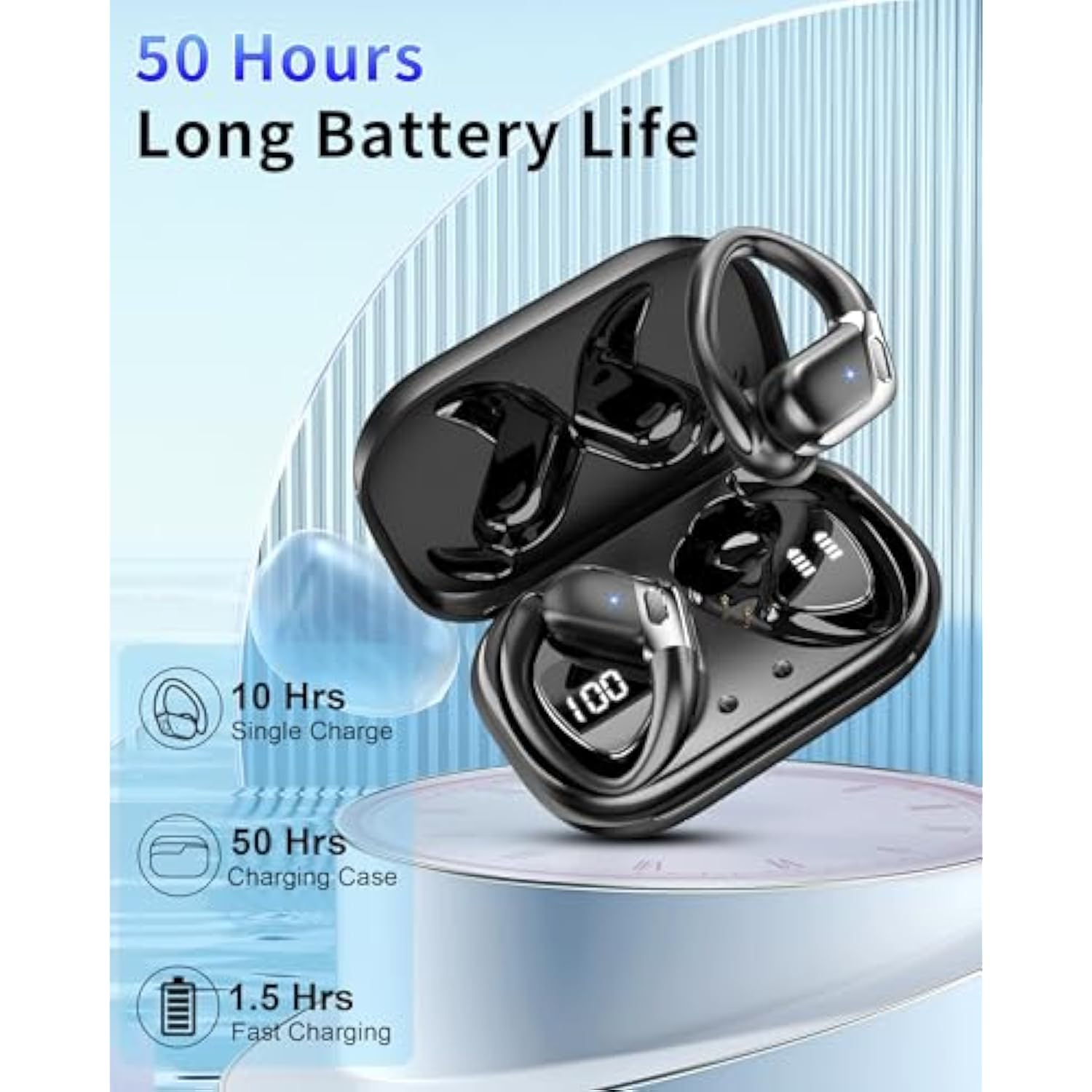 Wireless Earbuds, Bluetooth 5.4 Headphones Sport With Enc Noise Cancelling Mic, 50 Playback Over-Ear Buds Deep Bass, Earphones With Earhooks, Ip7 Waterproof Fitness Headset For Gym Running Workout