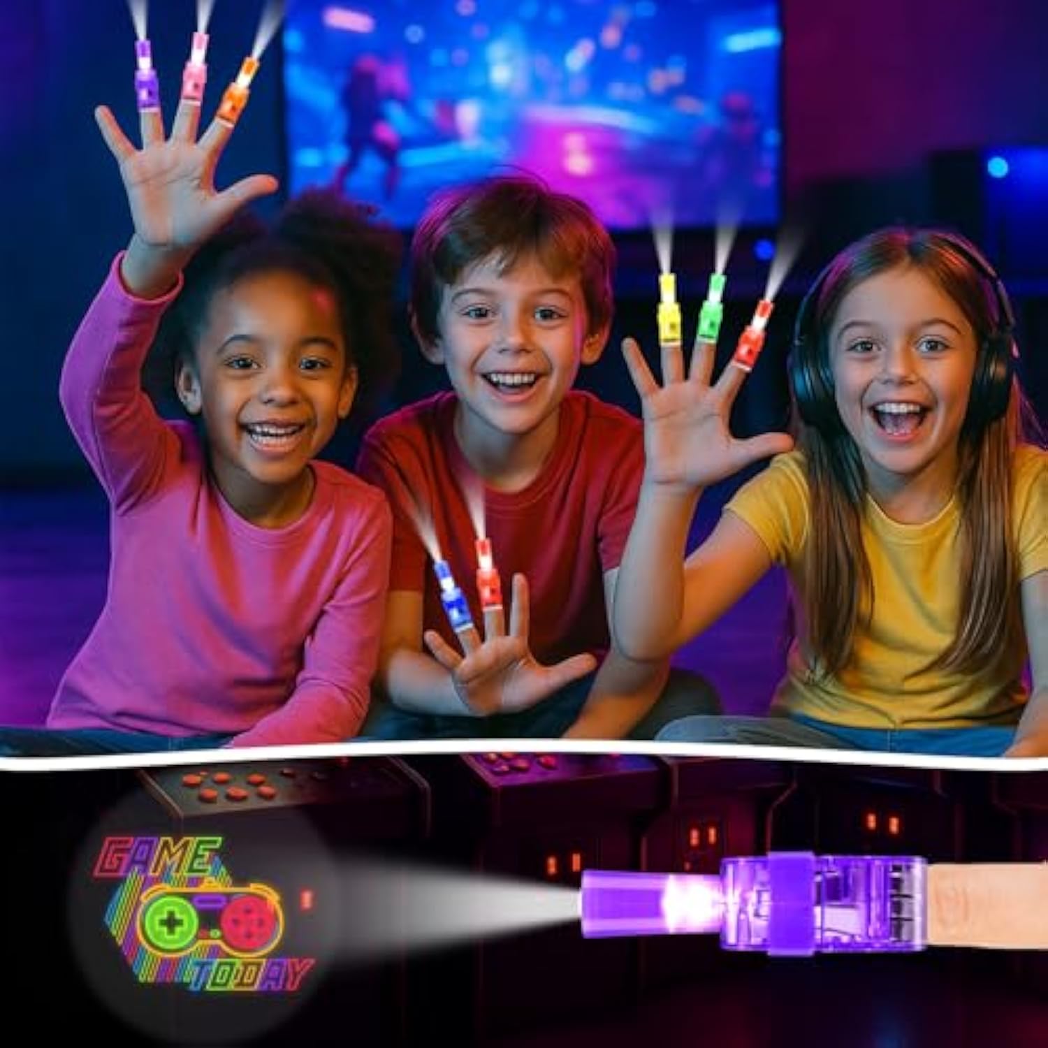 24Pcs Video Game Party Favors Led Finger Lights, Glow In The Dark Light Up Toys Gifts Bulk For Kids Boy Girl Birthday Goodie Bags Fillers Back To School Party Classroom Prizes Party Supplies