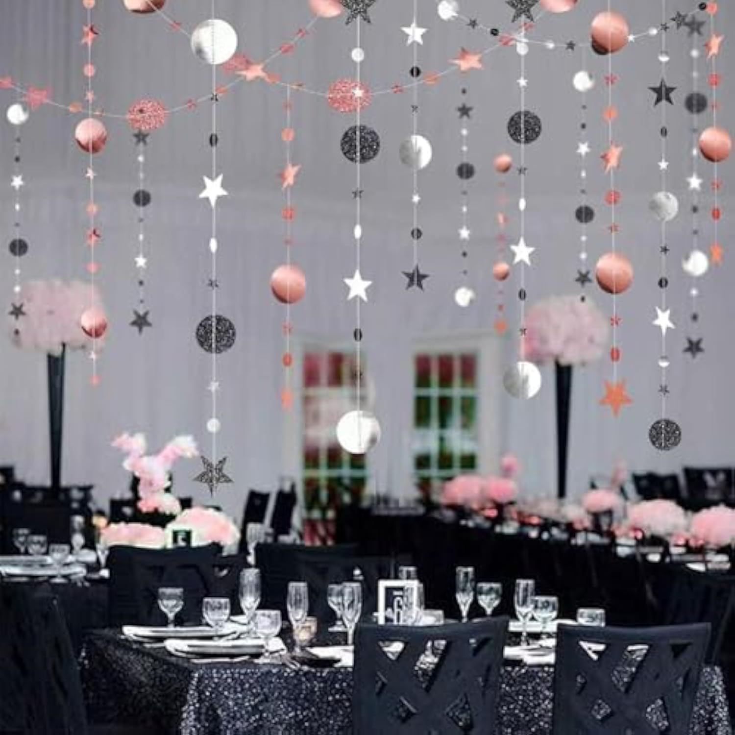 Black Rose Gold Star Garland Decorations Twinkle Little Star Birthday Baby Shower Graduation Party Decor Bridal Shower Bachorette Banner Stars Starry Night Planet Celestial Theme Backdrop