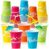 50 Hawaiian Luau Party Decorations Cups With Parasol Straws -16Oz Disposable Party Cups For Tropical Luau Moana Birthday Party Decor Supplies