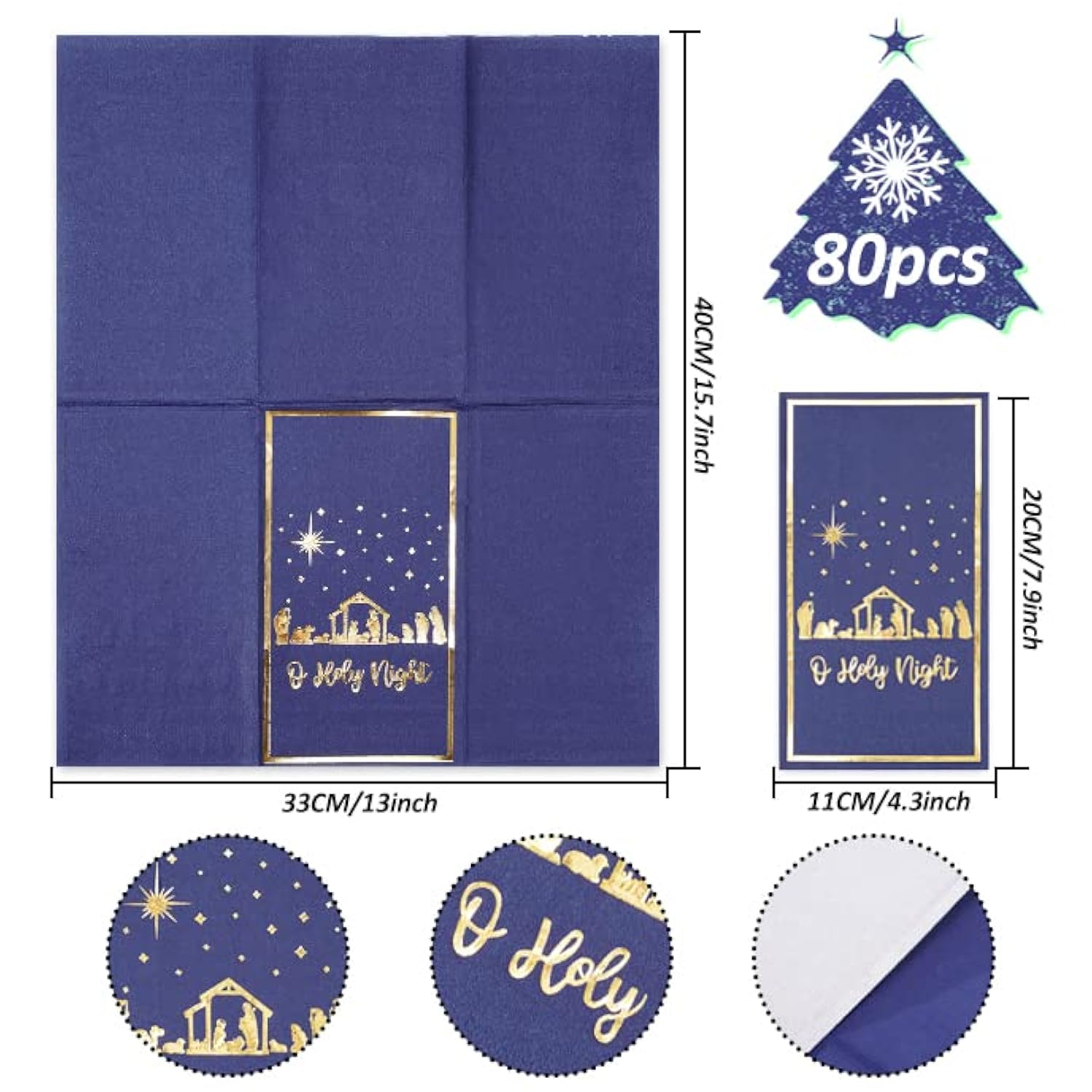 80Pcs Christmas Guest Napkins Religious Gold Foil Dark Blue Nativity 3 Ply Disposable Paper Pack Xmas Jesus Holy Night Holiday Hand Napkin Towel For Christmas Party Home Dinner Table Decor