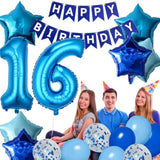 16Th Birthday Decorations For Boys Blue 16Th Sixteen Happy Birthday Banner Supplies Number 16 Balloons Fringe Curtain 16 Years Old Bday Party Supplies Kit For Him Her Girls (Blue)