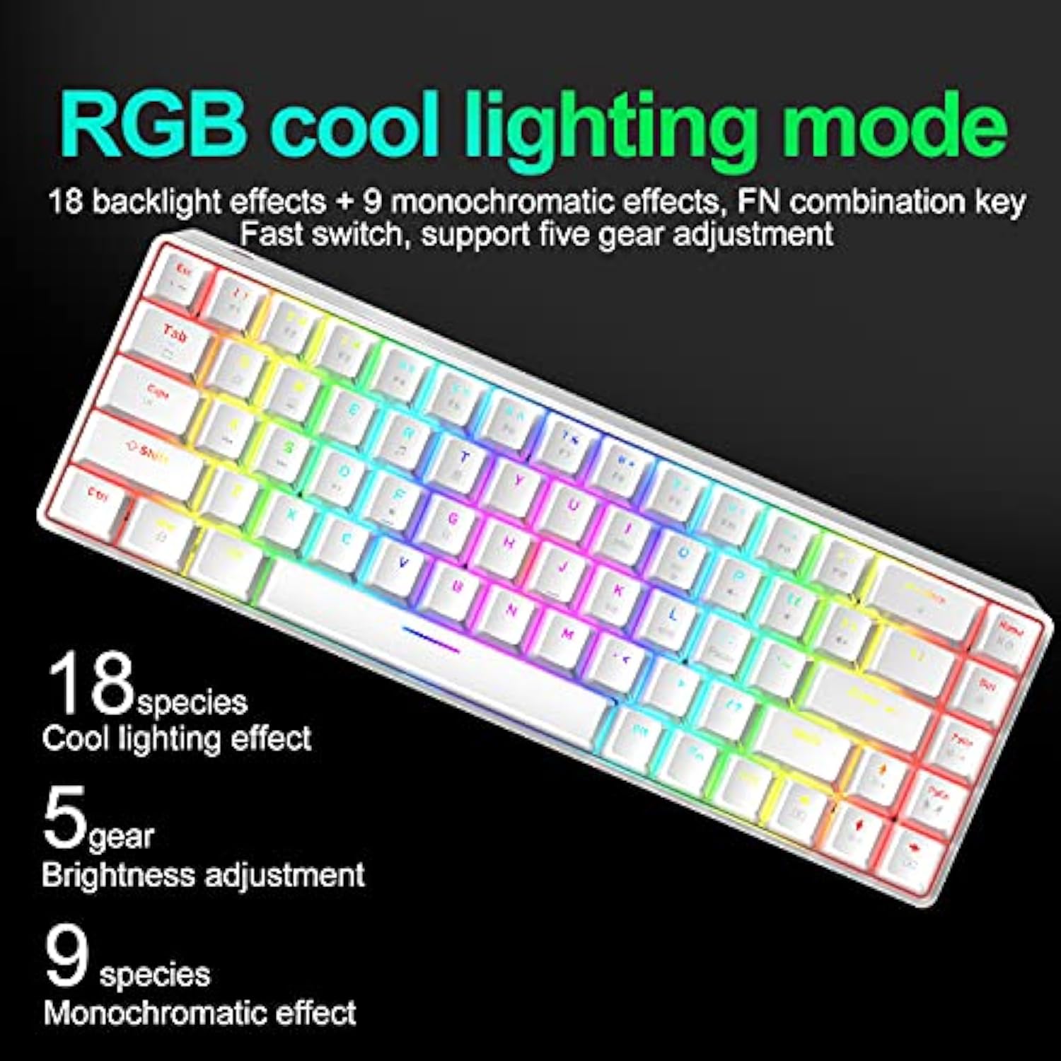 65% Wired Gaming Mechanical Keyboard and Mouse Combo, Mini 68 Keys, RGB Backlight, Lightweight RGB 6400DPI Honeycomb Optical Mouse,Mouse Pad Compatible with PS4,Xbox,PC,Laptop,MAC (White/Blue Switch)