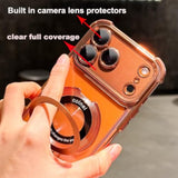 Clear Case with Magnetic Ring Stand for iPhone 17 Pro Max, Compatible with MagSafe, Shockproof Kickstand, Plating Soft Case, Camera Lens Protector for 17 Pro Max 6.9", Orange