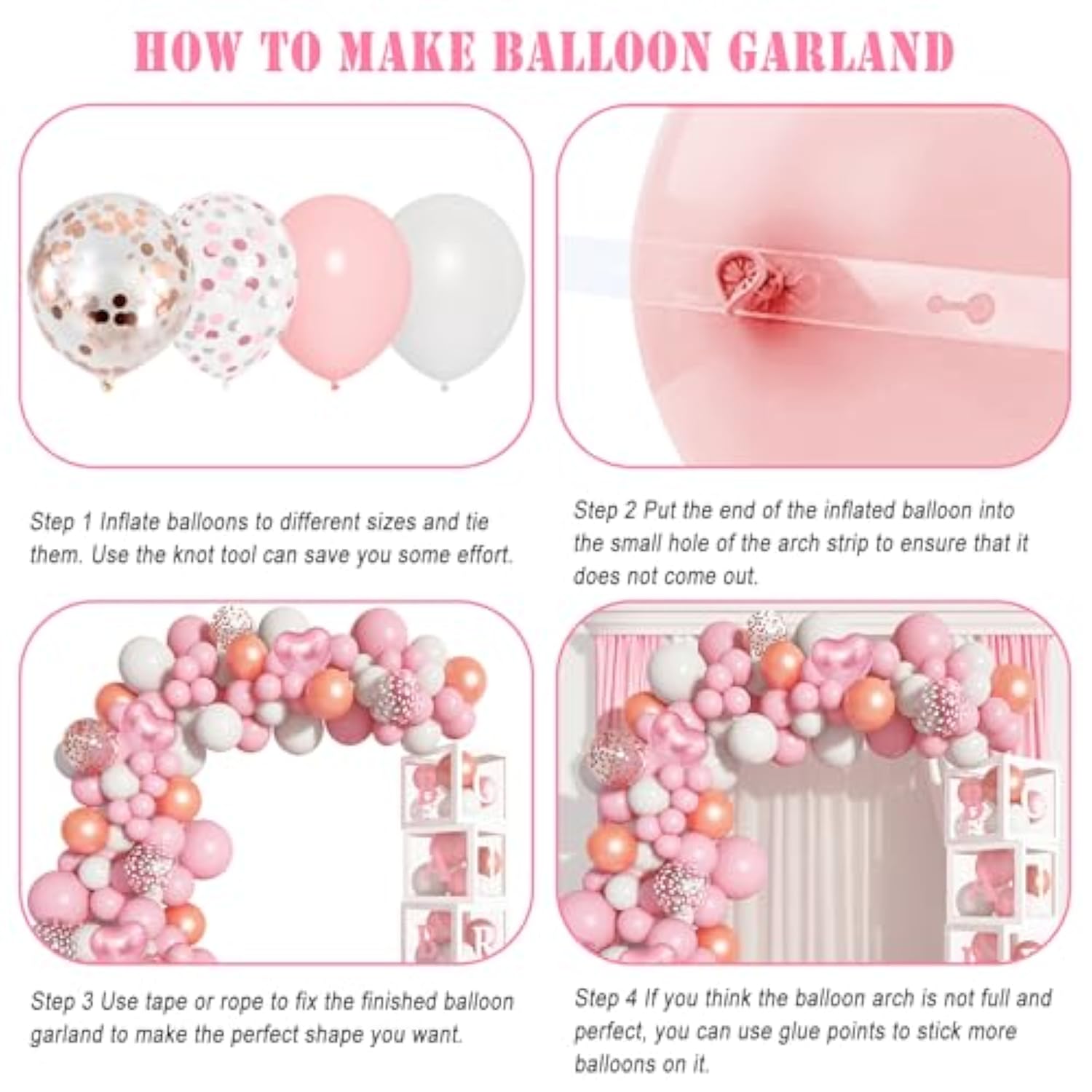 135pcs Pink Baby Shower Decor, Rose Gold Balloon Garland & Baby Boxes with Letters