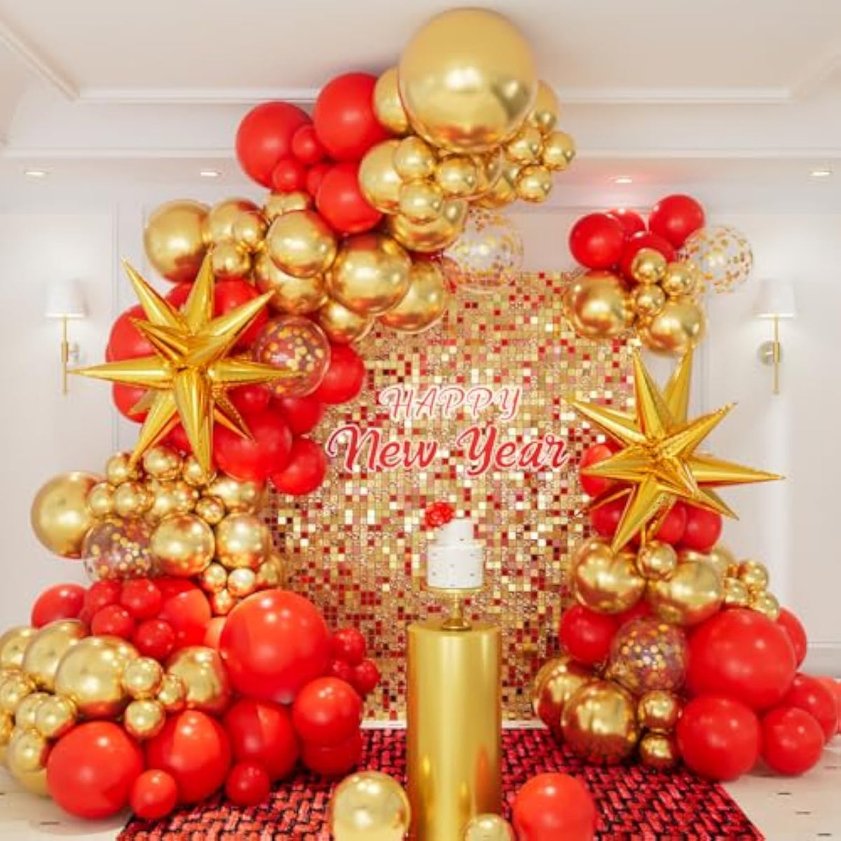 146Pcs Red And Gold Balloon Garland Arch Kit, Red Gold Balloons With Gold Exploding Star Foil Balloons For Graduation, Valentine'S Day, Wedding, Anniversary, Engagement, Birthday Party Decorations