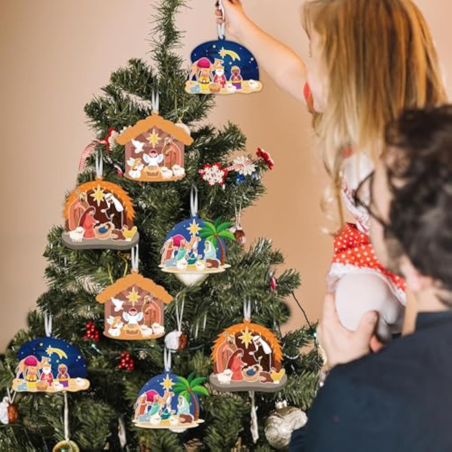Christmas Nativity Ornament Crafts For Kids - 16 Pack Make Your Own Nativity Scene Ornament Kit With Nativity Diy Craft Stickers Cutouts For Kids Xmas Tree Holiday Classroom Art Activity Party Favors
