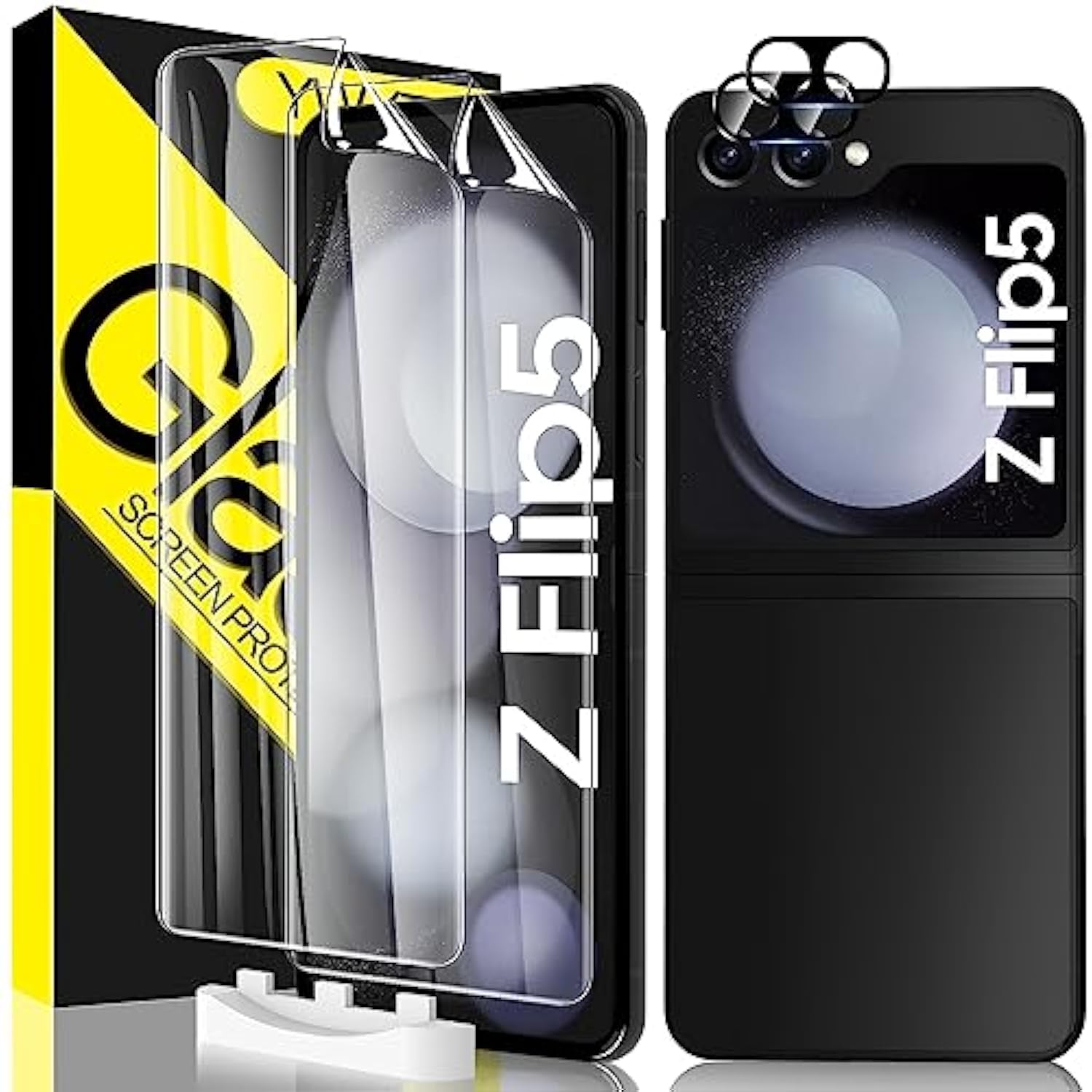 [2+2Pack For Samsung Galaxy Z Flip 5 Screen Protector,2 Pack Soft Flexible Epu Inner Film Z Flip 5 Screen Protector (Not Glass) 2 Pack 9H Camera Lens Protector,Anti-Scratch Case Friendly