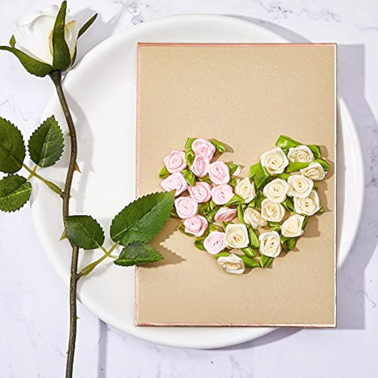 300 Pieces Mini Ribbon Roses For Crafts Artificial Fabric Flowers With