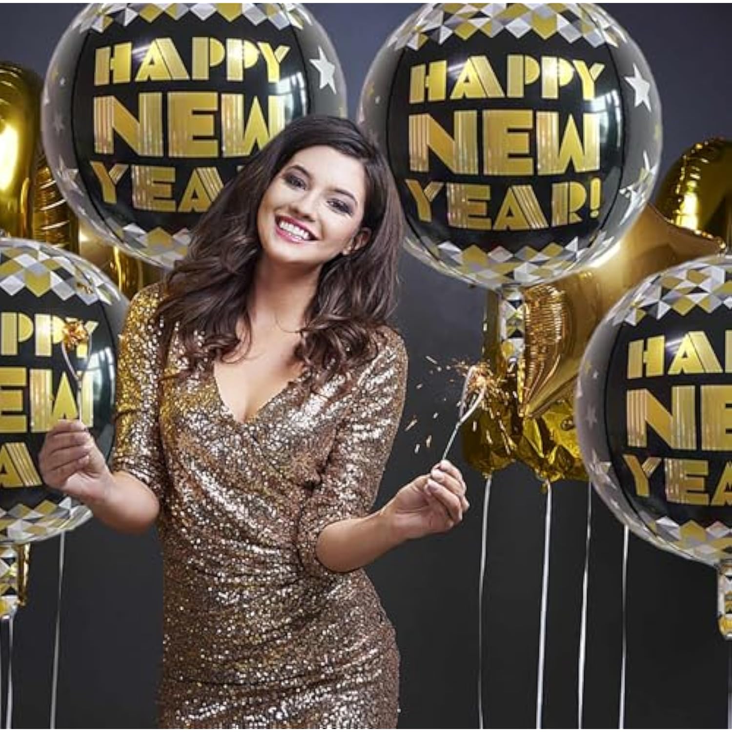 22 Inch Happy New Year Foil Balloons 10-Piece Metallic Party Decorations