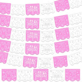 6 Pack 98.43 Ft Baby Shower Papel Picado Mexican Banner Cielito Lindo Party Plastic Fiesta Banner Talavera Theme Decorations For Baby Shower Party Hanging(Pink And White)