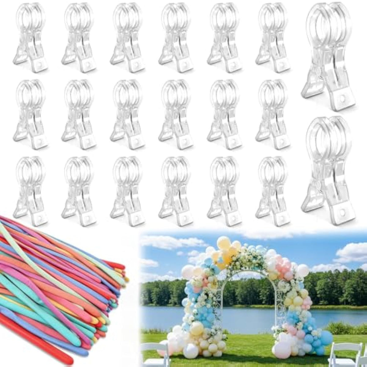 20 Pack Large Balloon Arch Clips, 3.5" Plastic Transparent Backdrop Spring Clamps, Heavy Duty Clip For Balloon Arch Kit Birthday Holidays Decoration Crafts Woodworking Photography Studios