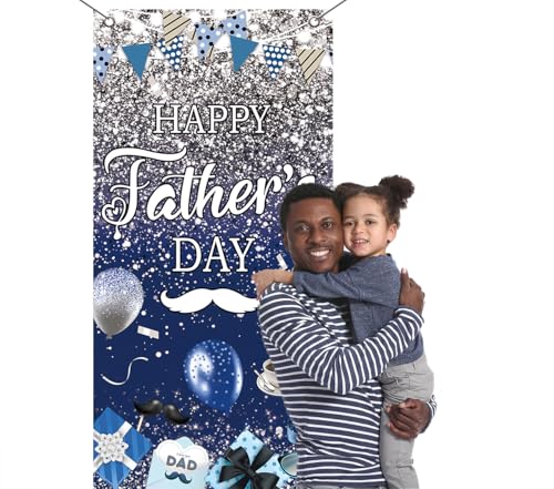 Happy Father's Day Door Cover Fathers Day Decorations Door Banner for Outdoor Indoor Home Yard Blue I Love Dad Party Supplies (36x72 inch (3x6FT))
