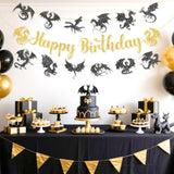 Dragon Birthday Party Banner Black Dragon Party Banner Dragons Birthday Hanging Decorations For Boys Girls Men Baby Shower Dinosaur Theme Happy Birthday Wall Decorations Supplies