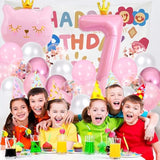 Pink Cat Number 7 Balloon with Crown for Girls 7th Birthday Party Decor