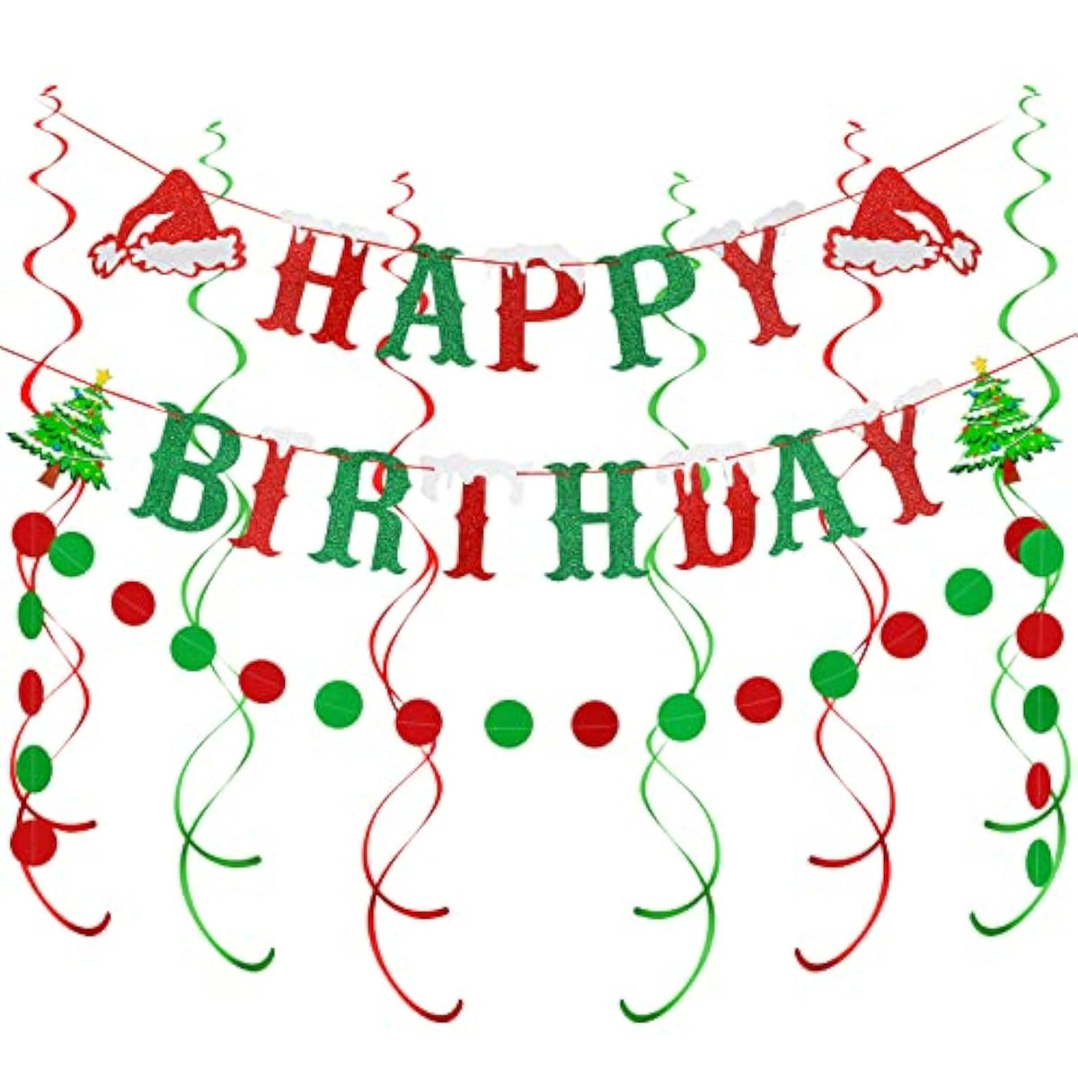 Red And Green Glitter Merry Birthday Banner Merry Christmas Birthday Banner Xmas Birthday Banner For Christmas Birthday Party Decorations