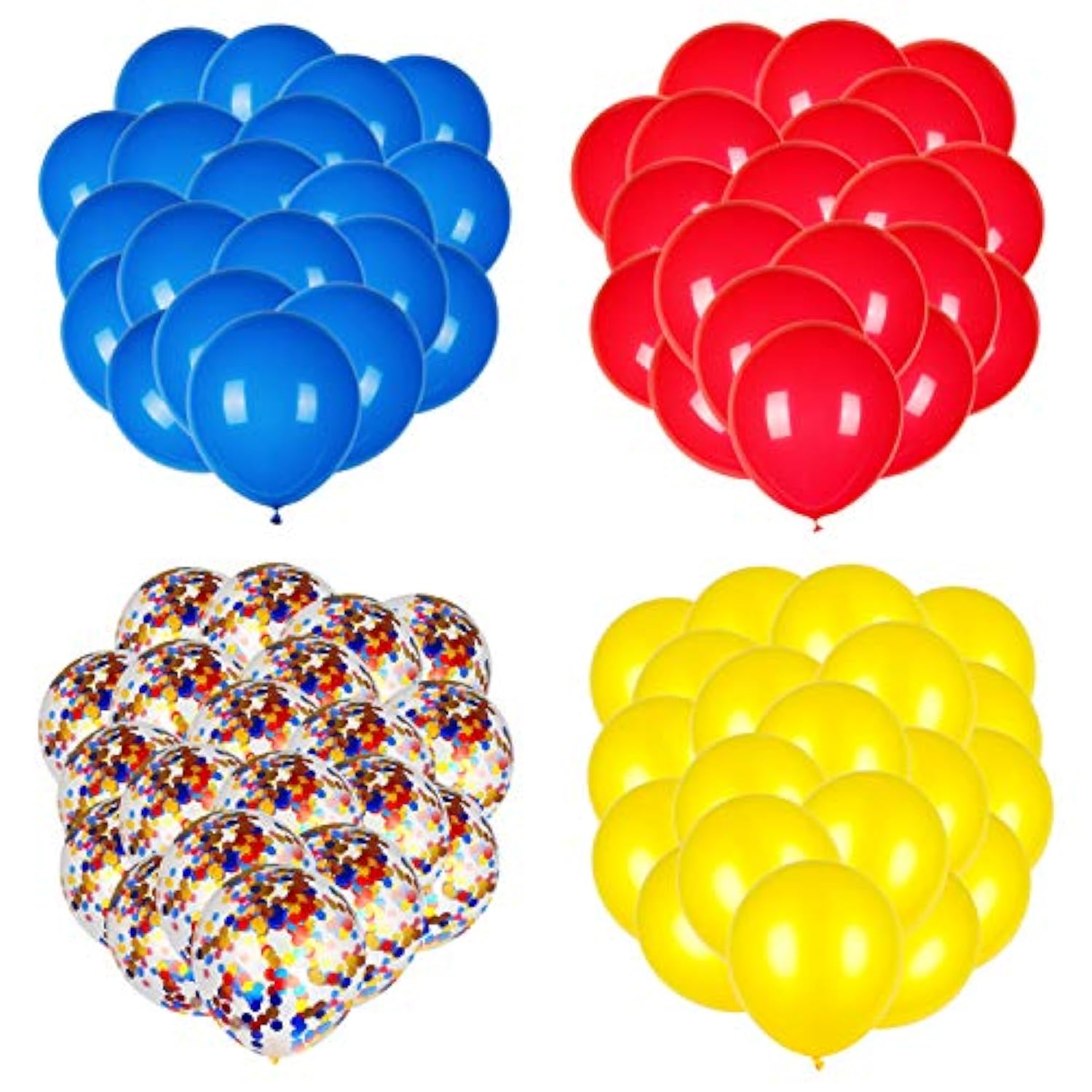 80-Pack Red, Yellow & Blue Latex+Confetti Balloons for Paw & Circus Parties