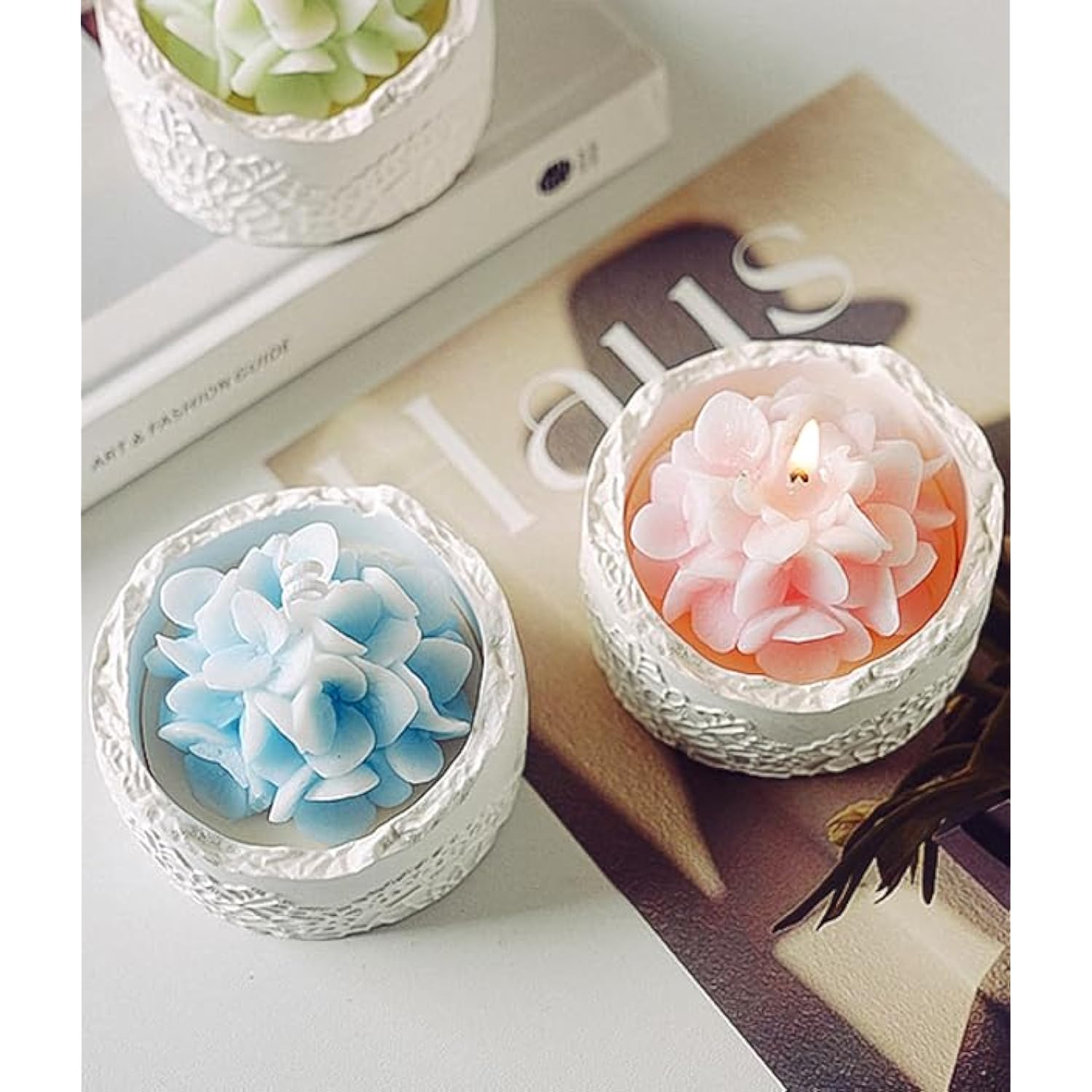 Blue Hydrangea Flower Scented Candle - Decorative Lace Cup Candle, Romantic Floral Candle Gift, Home Fragrance Decor, Spring Summer Decorations, Valentine'S Day Birthday Gifts For Women Mom Wife