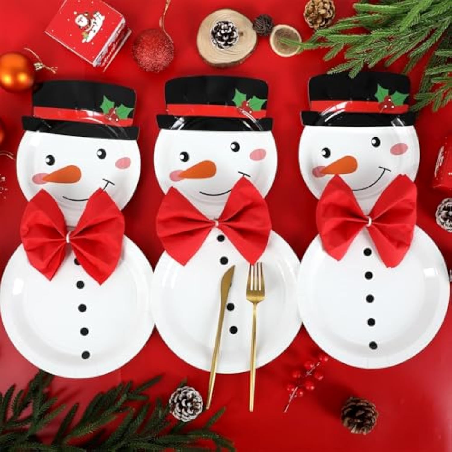75 Pcs Christmas Snowman Paper Plates and Napkins for Holiday and New Year Parties