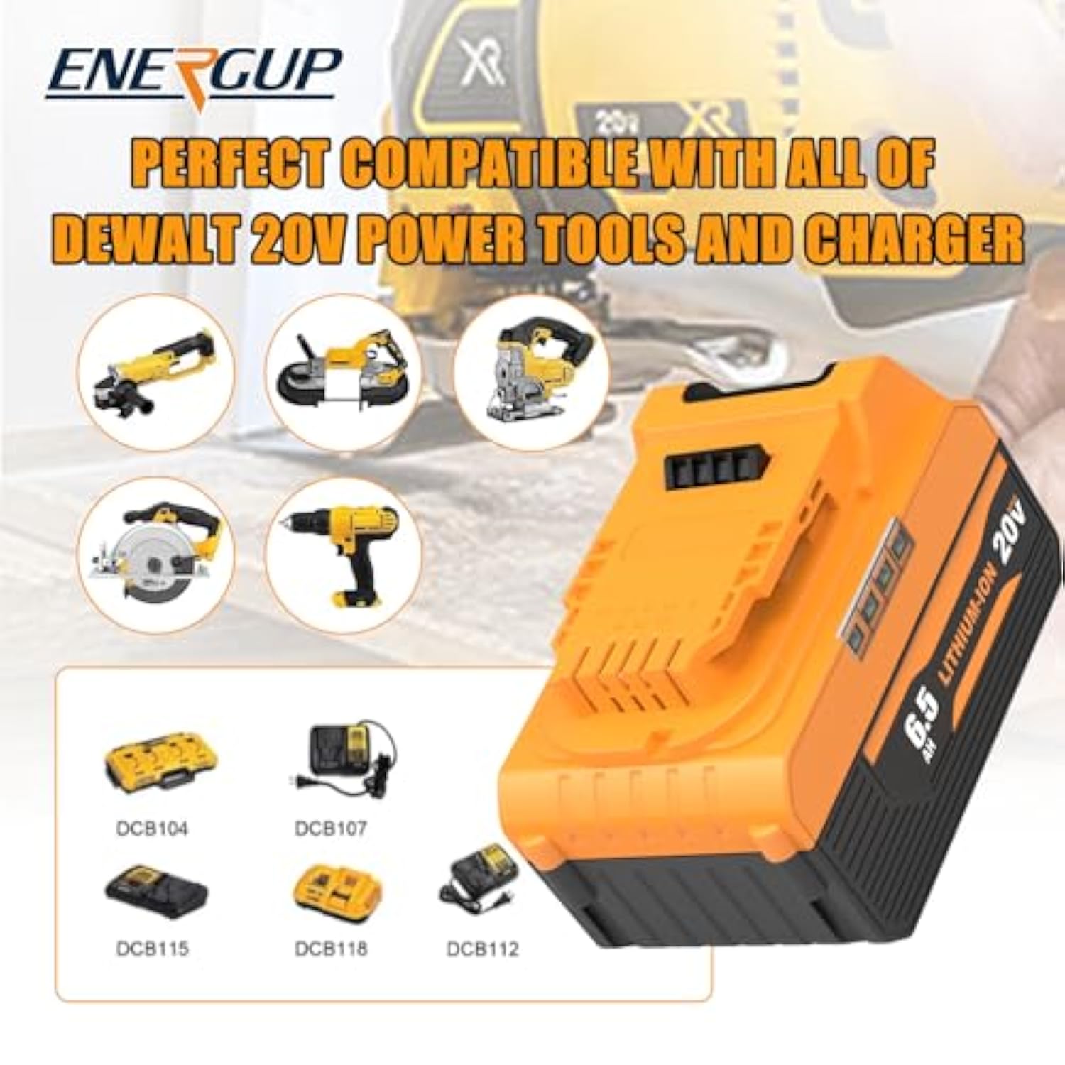 Replacement For Dewalt 20V Battery And Charger, Compatible With Dewalt 20V Max Battery Dcb206 Dcb204 Dcb201 Dcb200, With Dcb107 Dcb105 20V Dewlt Battery Charger (2Pack Blue)