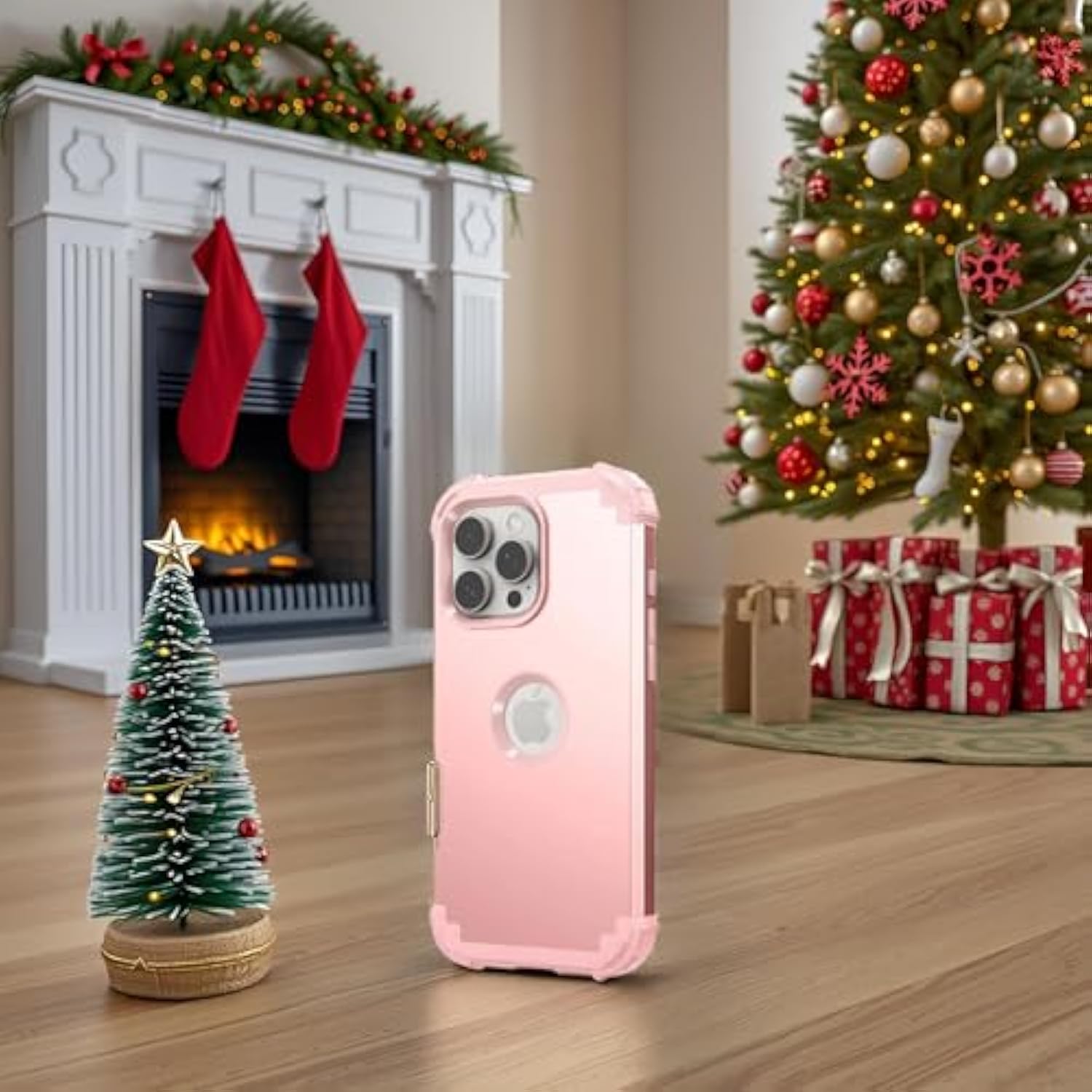 For Iphone 16 Pro Max Case With Screen Protector For Women, 3 In 1 Shockproof Slim Fit Hybrid Heavy Duty Hard Pc Cover Soft Silicone Bumper Full Body Anti-Fingerprint Case, Rose Gold