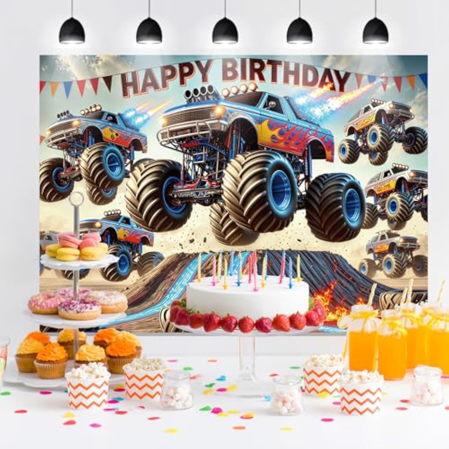Monster Truck 7x5Ft Backdrop Birthday Banner & Photography Background