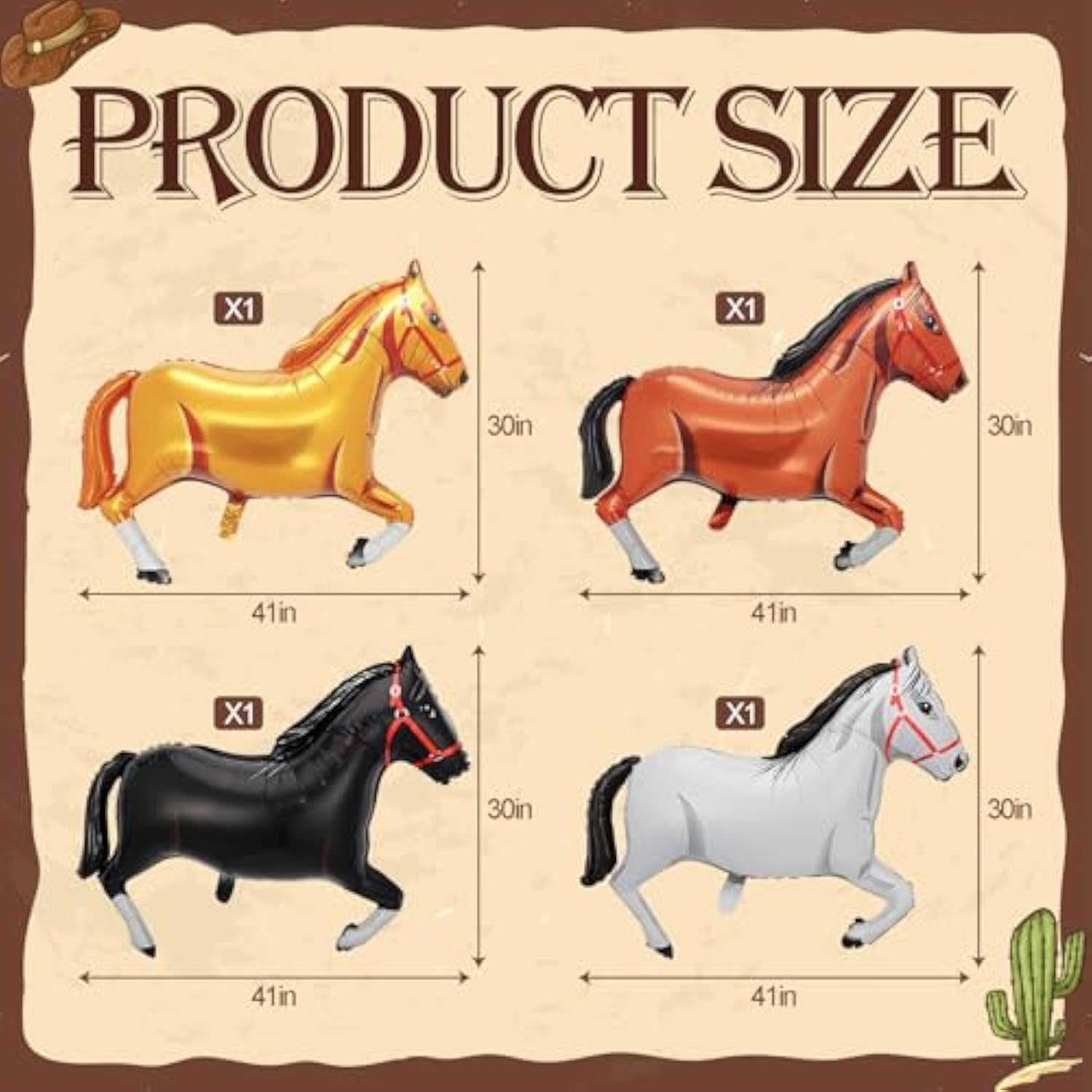 Cowboy Balloons Kit - 13Pcs Western Themed Party Decorations With Foil Horse, Horseshoe, Wheels, Cacti, Hat And Boot, Wild West Rodeo Balloons For Western Cowboy Birthday Party Decorations