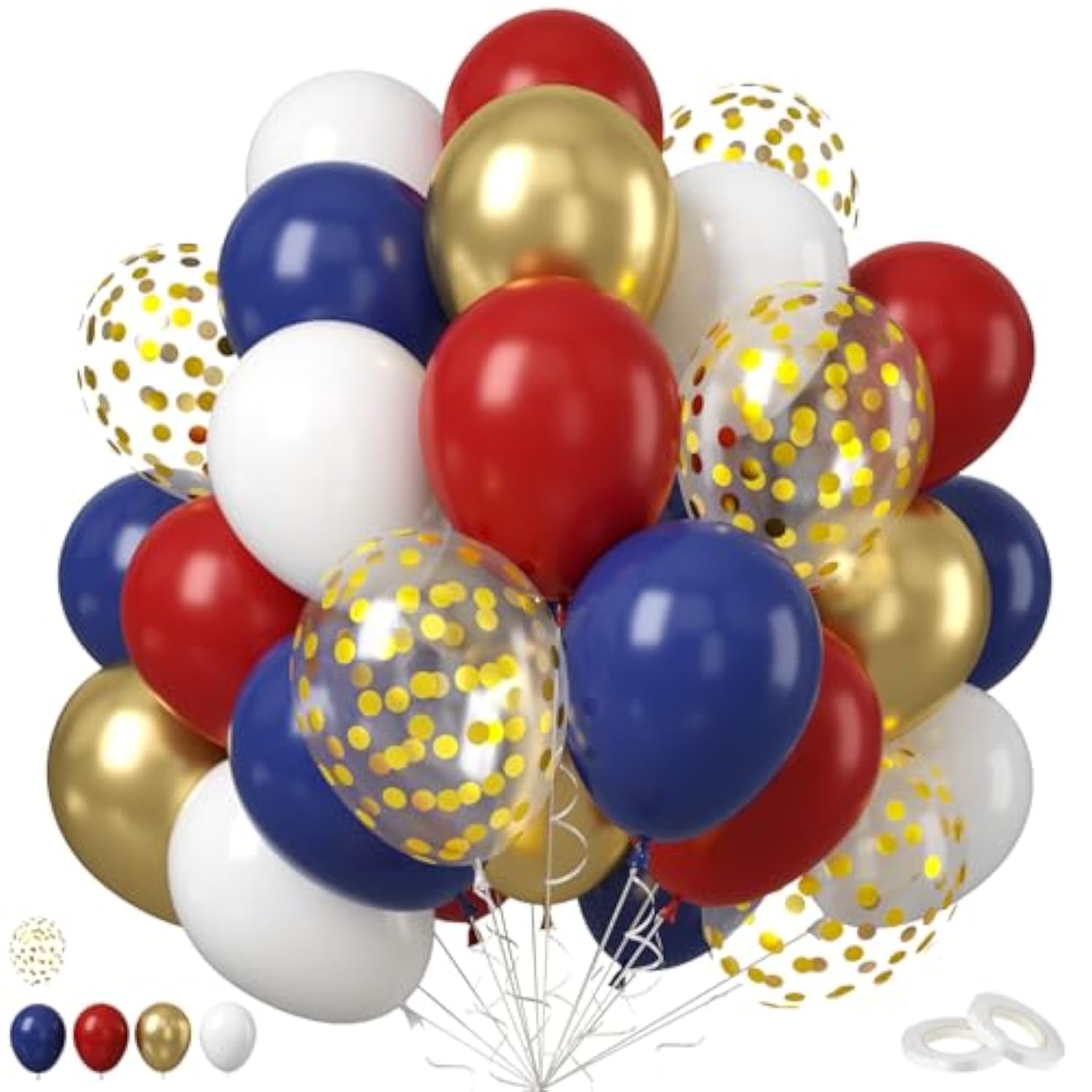 Red White Blue Balloon, 50Pcs 12 Inches Navy Blue Dark Ruby Red Latex Balloons Metallic Gold Confetti For Baby Shower Birthday Patriot Graduation Veterans Day Party Decoration