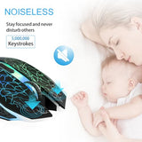 M2 Wireless Gaming Mouse, Silent Rechargeable Optical USB Computer Mice Wireless with 7 Color LED Light, Ergonomic Design, 3 Adjustable DPI