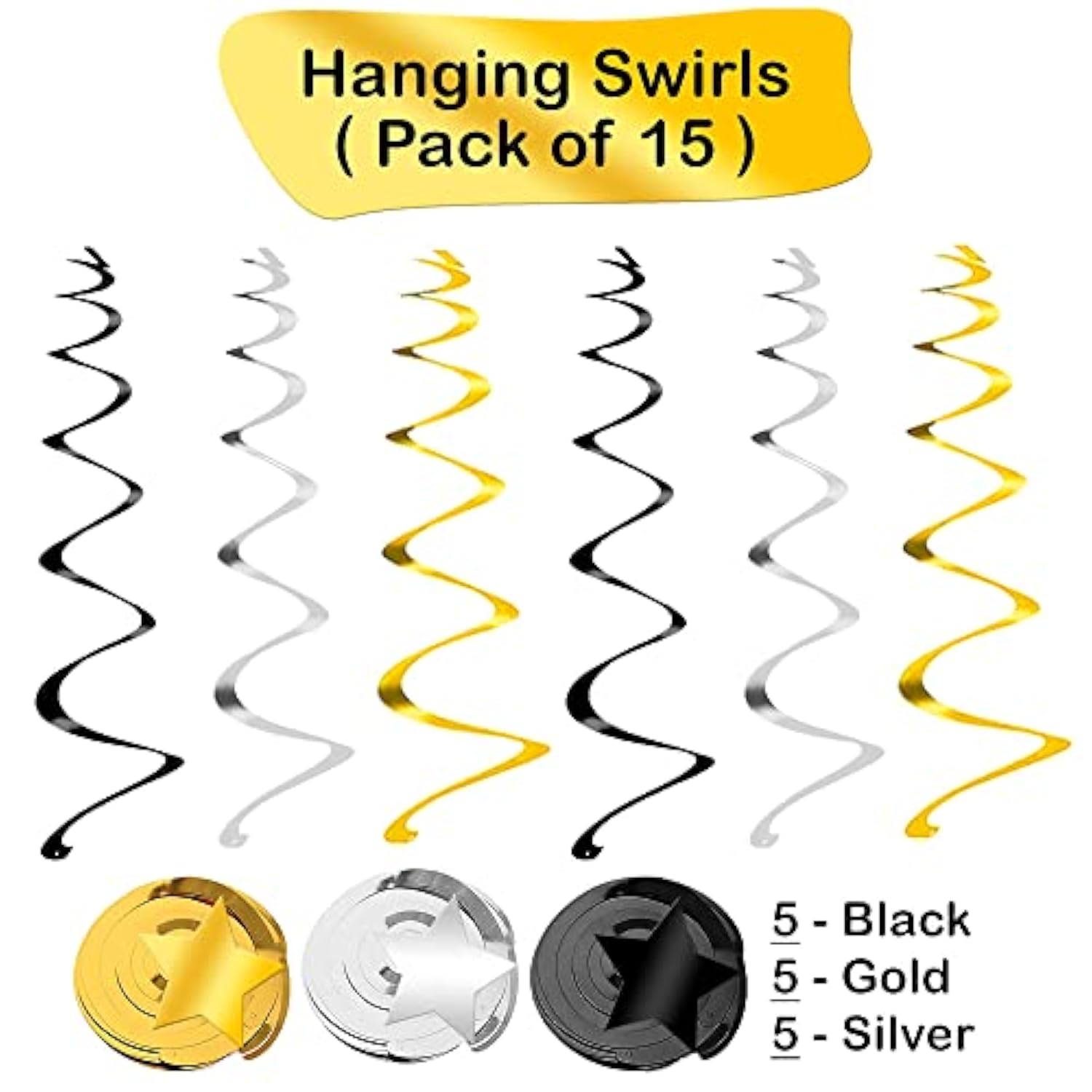 30pcs Black Gold Silver Star Hanging Swirls 2026 Party Decorations