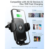 Wireless Car Charger Vent Mount, 15W Fast Charging Auto-Clamping Car Mount, Air Vent Car Phone Holder For Iphone 15/15 Pro/14/13 Pro/Xs/Xr/X/8,Samsung S24/S23/22/S21/S10 (Black)