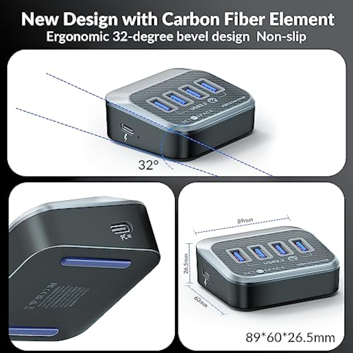Usb C Hub, 32° Slope Design Usb 3.2 Gen1 5Gbps Hub, Usb C Hub With 2 In 1 Cabl
